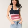 American Flag Pattern Crochet-Style Halter Top American Flag Pattern Crochet-Style Halter Top