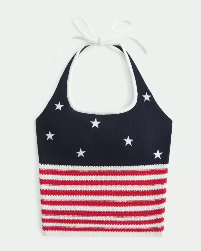 American Flag Pattern Crochet-Style Halter Top American Flag Pattern Crochet-Style Halter Top
