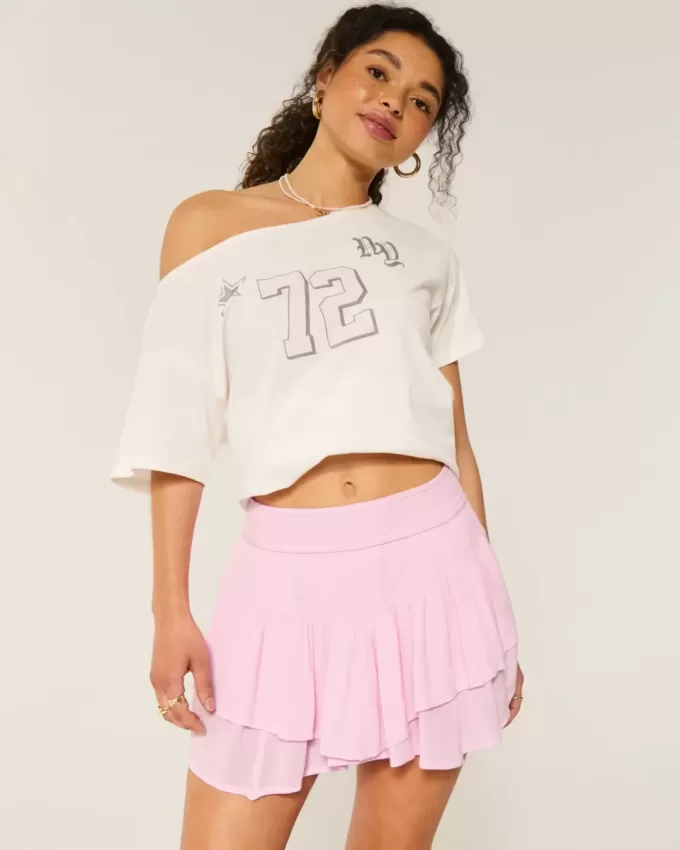 Asymmetrisk fåll Tiered Mini Skort Asymmetrisk fåll Tiered Mini Skort