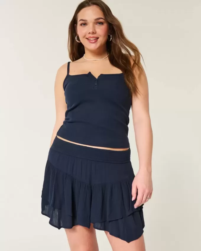 Asymmetrisk fåll Tiered Mini Skort Asymmetrisk fåll Tiered Mini Skort