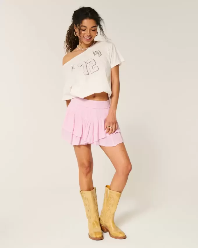 Asymmetrisk fåll Tiered Mini Skort Asymmetrisk fåll Tiered Mini Skort