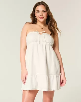 Axelbandslös Broderad Babydoll Klänning