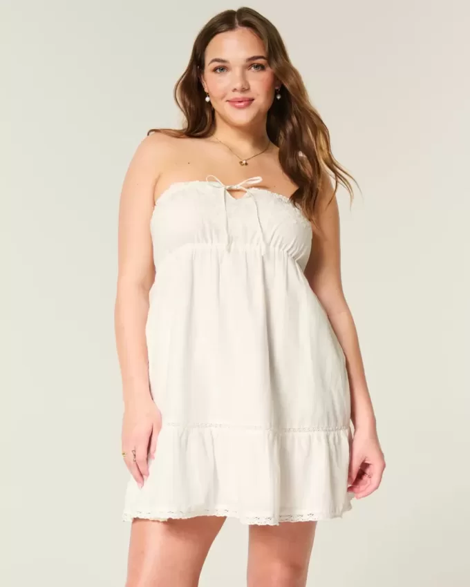 Axelbandslös Broderad Babydoll Klänning Axelbandslös Broderad Babydoll Klänning