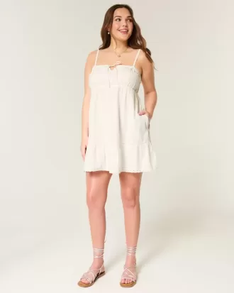 Axelbandslös Broderad Babydoll Klänning