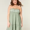 Axelbandslös Broderad Babydoll Klänning Axelbandslös Broderad Babydoll Klänning
