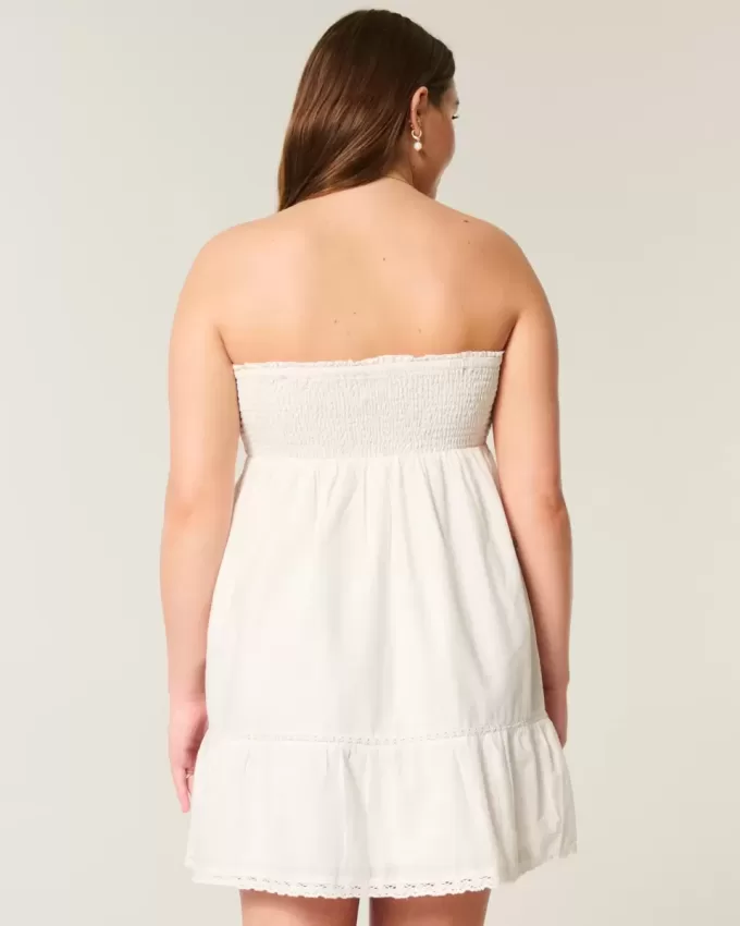 Axelbandslös Broderad Babydoll Klänning Axelbandslös Broderad Babydoll Klänning