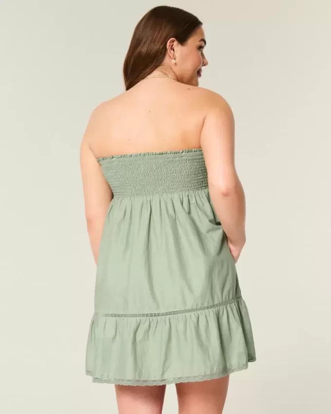Axelbandslös Broderad Babydoll Klänning Axelbandslös Broderad Babydoll Klänning