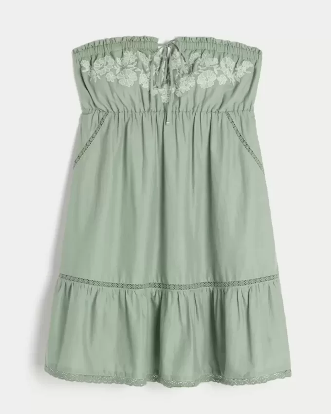 Axelbandslös Broderad Babydoll Klänning Axelbandslös Broderad Babydoll Klänning
