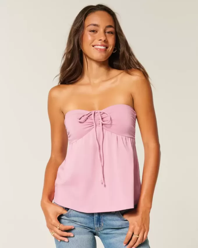 Axelbandslös Cinched Babydoll Top Axelbandslös Cinched Babydoll Top