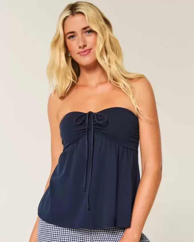 Axelbandslös Cinched Babydoll Top Axelbandslös Cinched Babydoll Top