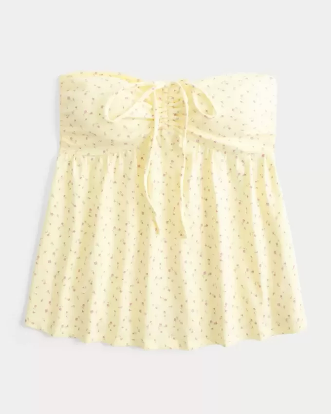 Axelbandslös Cinched Babydoll Top Axelbandslös Cinched Babydoll Top