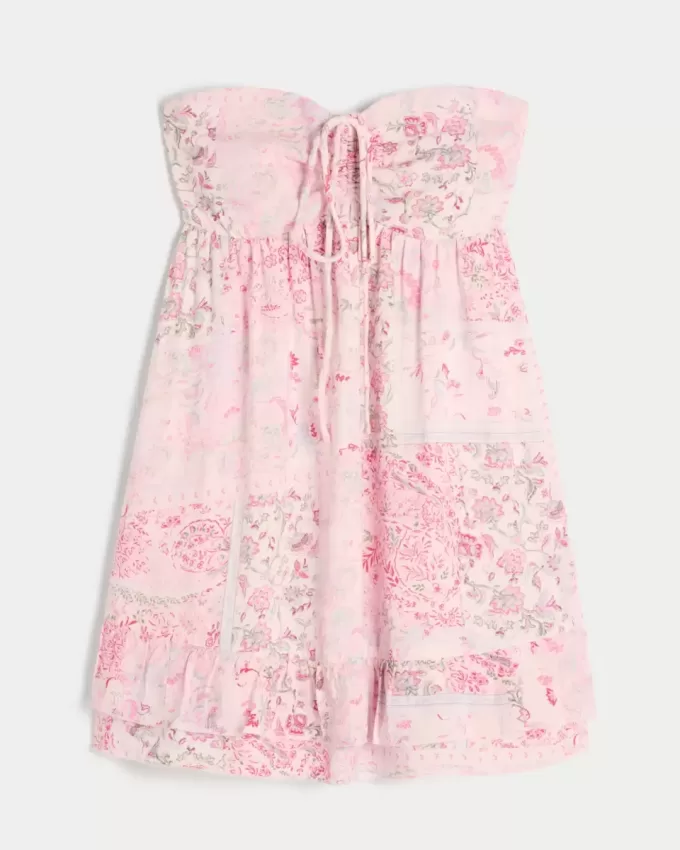 Axelbandslös Ruffle Babydoll Miniklänning Axelbandslös Ruffle Babydoll Miniklänning
