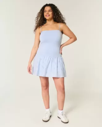 Axelbandslös stickad vävd miniklänning med drop-waist