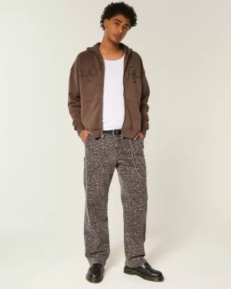 Baggy Painter Jeans med leopardtryck