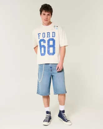 Below-the-knä Medium Wash Super Baggy jeansshorts
