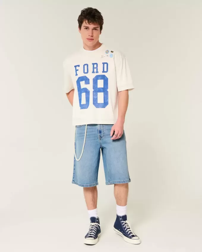 Below-the-knä Medium Wash Super Baggy jeansshorts