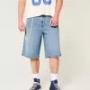 Below-the-knä Medium Wash Super Baggy jeansshorts