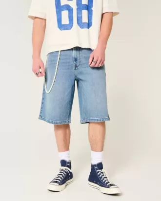 Below-the-knä Medium Wash Super Baggy jeansshorts