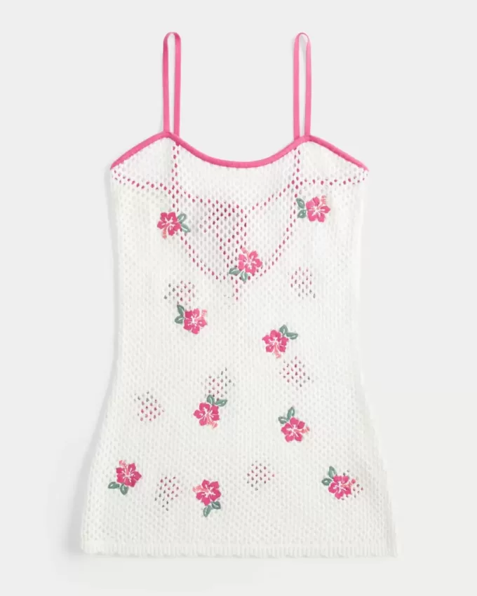 Blommig broderad klänning i virkad stil Blommig broderad klänning i virkad stil