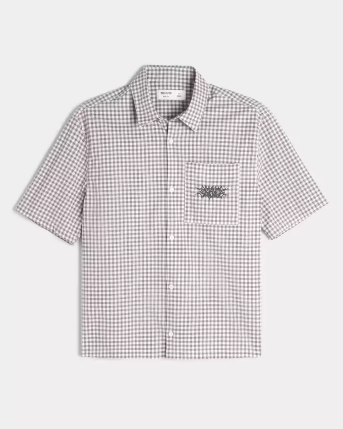 Boxig kortärmad broderad grafisk skjorta Boxig kortärmad broderad grafisk skjorta