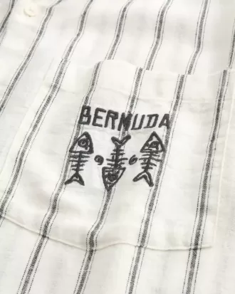 Boxig linneblandning kortärmad Bermuda grafisk skjorta