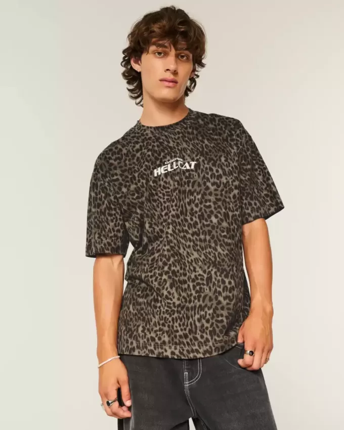 Boxig tjockt leopardtryck Dodge Hellcat grafisk t-shirt Boxig tjockt leopardtryck Dodge Hellcat grafisk t-shirt