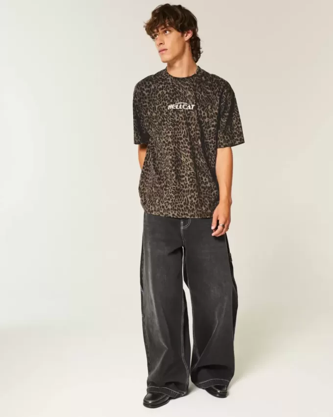 Boxig tjockt leopardtryck Dodge Hellcat grafisk t-shirt Boxig tjockt leopardtryck Dodge Hellcat grafisk t-shirt