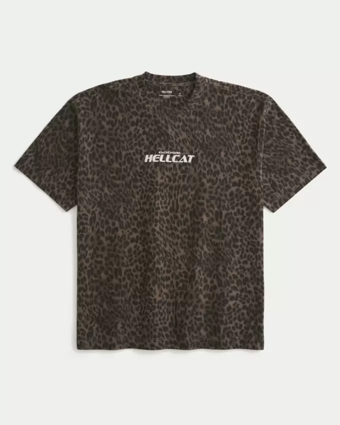 Boxig tjockt leopardtryck Dodge Hellcat grafisk t-shirt Boxig tjockt leopardtryck Dodge Hellcat grafisk t-shirt