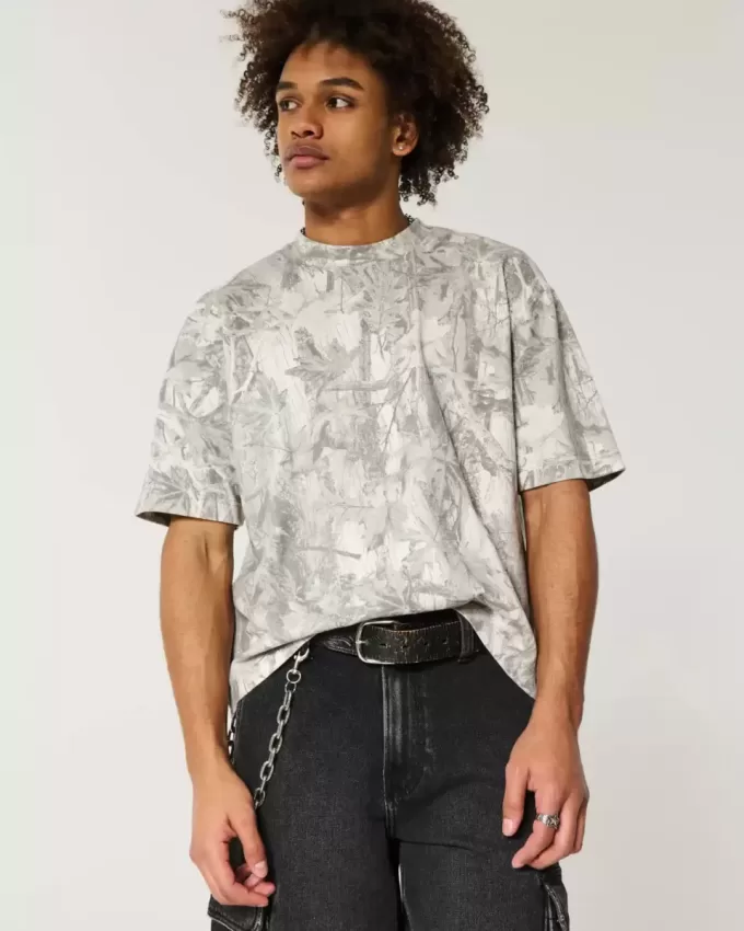 Boxig tungvikts-Crop Camo Crew T-shirt