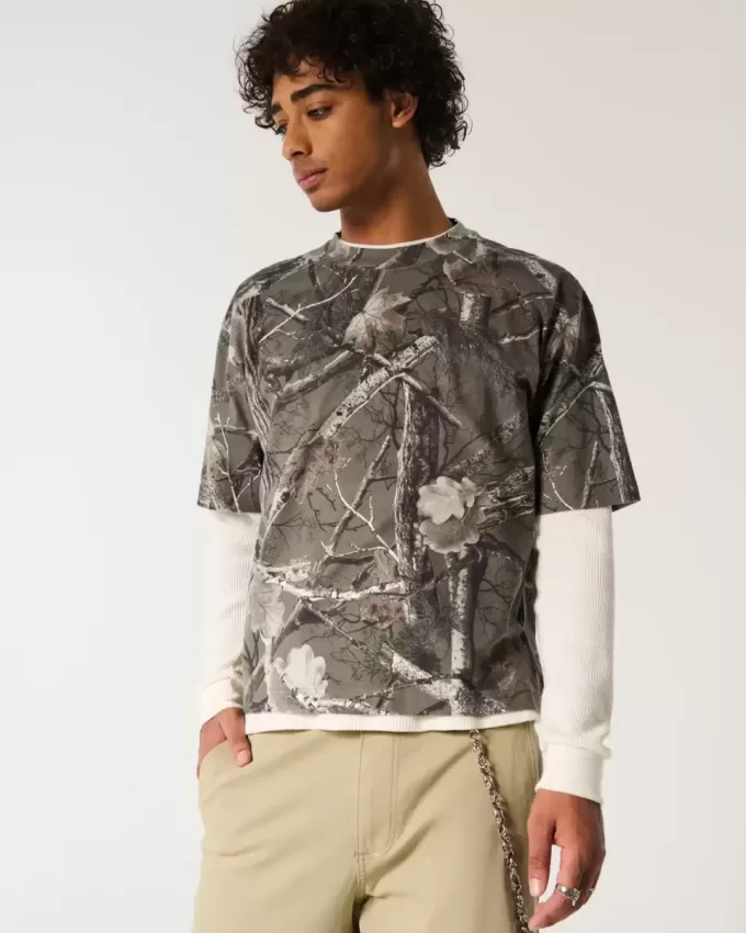 Boxig tungvikts-Crop Camo Crew T-shirt Boxig tungvikts-Crop Camo Crew T-shirt