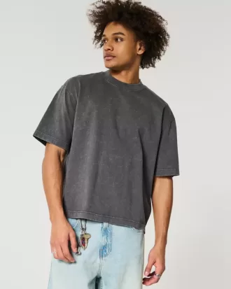 Boxig tungvikts T-shirt för gröda tvättad besättning