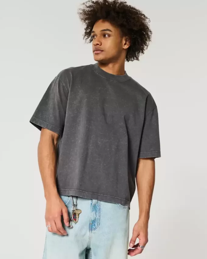 Boxig tungvikts T-shirt för gröda tvättad besättning Boxig tungvikts T-shirt för gröda tvättad besättning