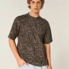 Boxig tungvikts T-shirt med leopardtryck i bomull