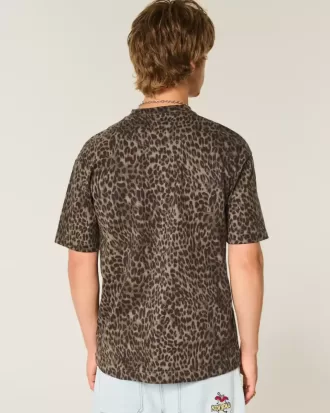 Boxig tungvikts T-shirt med leopardtryck i bomull