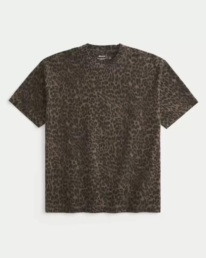 Boxig tungvikts T-shirt med leopardtryck i bomull
