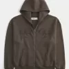 Boxy Flame Graphic Zip-Up Hoodie