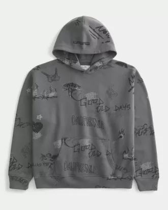 Boxy Graffiti grafisk hoodie