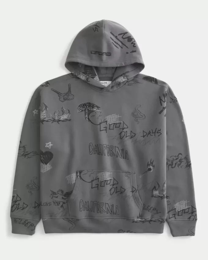 Boxy Graffiti grafisk hoodie
