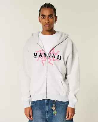 Boxy Hawaii grafisk hoodie med dragkedja