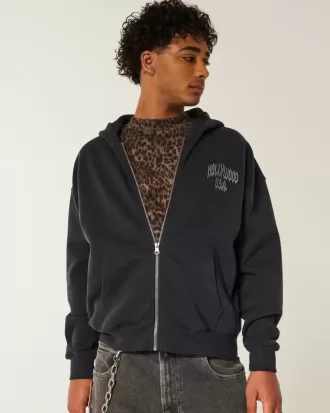 Boxy Hollywood grafisk hoodie med dragkedja