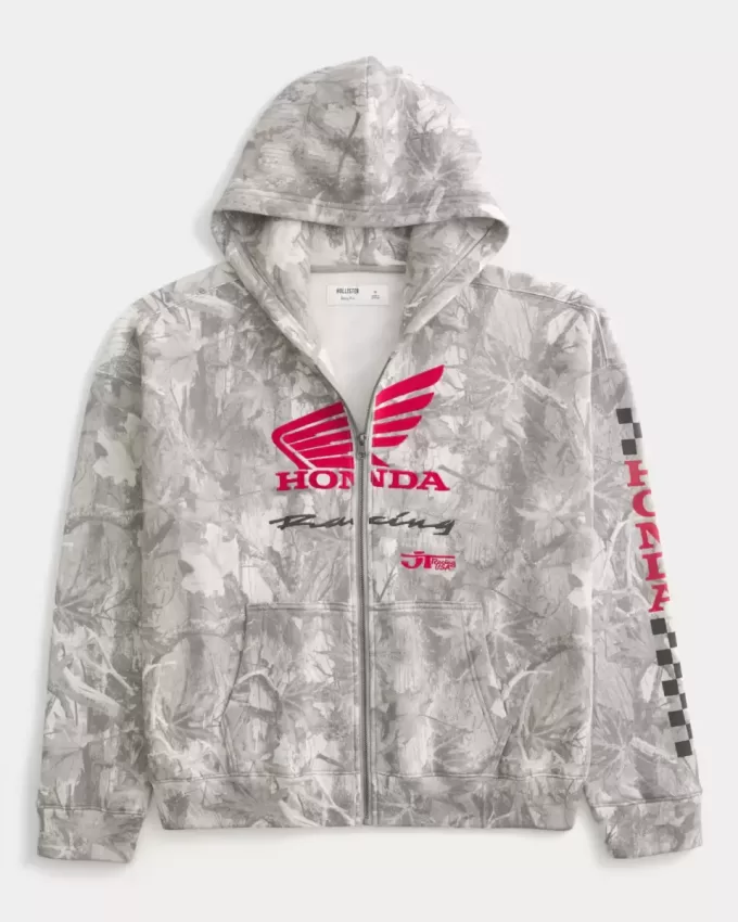Boxy Honda Racing Graphic Zip-Up Hoodie Boxy Honda Racing Graphic Zip-Up Hoodie