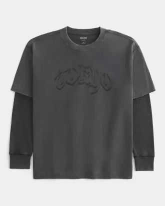 Boxy Layered Thermal Tokyo grafisk skjorta