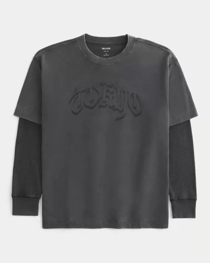Boxy Layered Thermal Tokyo grafisk skjorta Boxy Layered Thermal Tokyo grafisk skjorta