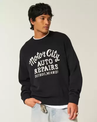 Boxy Motor City Auto Repairs Graphic Crew Sweater Boxy Motor City Auto Repairs Graphic Crew Sweater