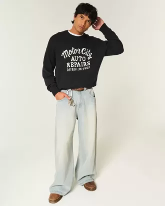 Boxy Motor City Auto Repairs Graphic Crew Sweater Boxy Motor City Auto Repairs Graphic Crew Sweater