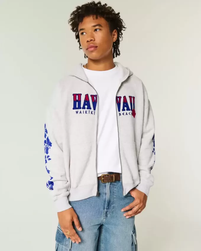 Boxy zip-Up Hawaii grafisk tröja Boxy zip-Up Hawaii grafisk tröja