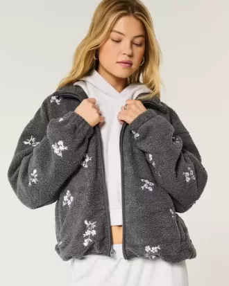 Broderad sherpa fleecejacka