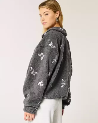 Broderad sherpa fleecejacka