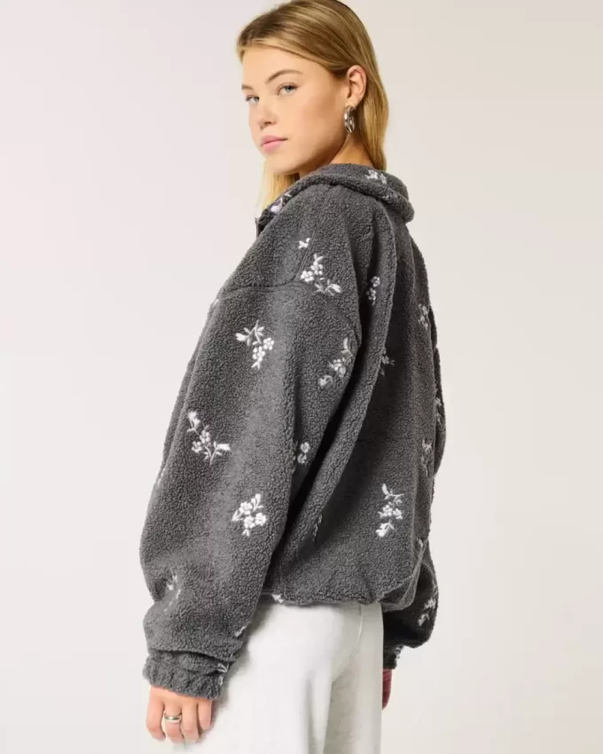 Broderad sherpa fleecejacka