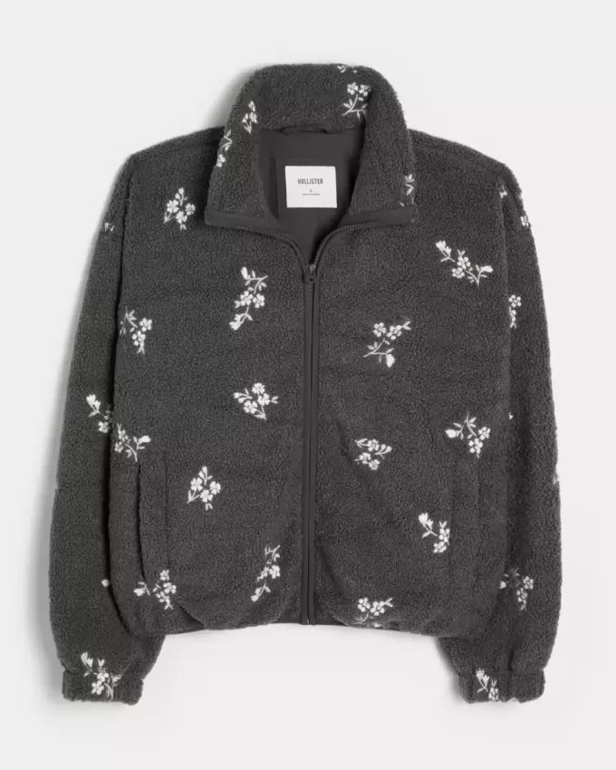 Broderad sherpa fleecejacka